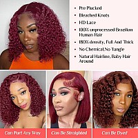 Jessica Hair 99J Burgundy Short Curly Bob Lace Front Wigs Human Hair 13X4 180 Density Hd Lace Frontal Wigs Curly Wigs For Women