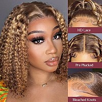 Jessica Hair Ombre Honey Blonde 13X4 Hd Lace Front Human Hair Wigs For Women 180 Density 427 Colored Highlight Curly Glueless