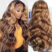 Jfoohd Highlight Ombre Lace Front Wigs Human Hair 13X6 Hd Transparent 427 Colored Body Wave Lace Frontal Wigs Human Hair With B