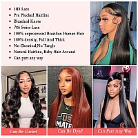 Jessica Hair 7X6 Lace Front Wigs Human Hair Pre Plucked Hairline Bleached Knots Straight Lace Frontal Glueless Wigs 180 Density