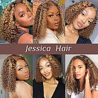 Jessica Hair Ombre Honey Blonde 13X4 Hd Lace Front Human Hair Wigs For Women 180 Density 427 Colored Highlight Curly Glueless