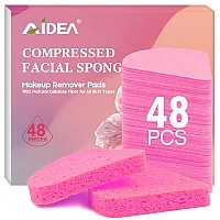 48Count Pink Compressed Facial Sponges Aidea Disposable Face Sponges Natural Cellulose Cosmetic Spa Sponges For Facial Cleansi