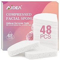 48Count Compressed Facial Sponges White Aidea Reusable Makeup Remover Pads Travel Essentials Face Cleansing Pads Natural Cel