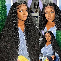 Amskdum 13X6 Deep Wave Lace Front Wigs Human Hair Pre Plucked Deep Curly Hd Lace Frontal Wigs Human Hair 200 Density Wigs For W