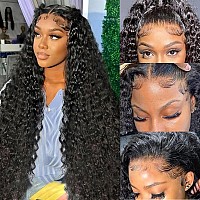 Kdmidun 13X6 Deep Wave Lace Front Wigs Human Hair Pre Plucked 28 Inch 13X6 Hd Transparent Lace Frontal Curly Wigs Human Hair 180