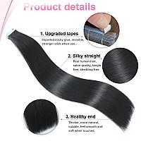 Peispei Tape In Hair Extensions Human Hair Jet Black 1 40G 14 Inch Human Hair Extensions Tape In Remy Straight Hair Extensions