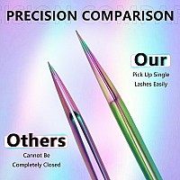 Emeda 2Pcs Eyelash Tweezers Straight And Curved Volume Tweezers Eyelash Extensions Fiber Tip Tweezers For Lash Extensions Sta