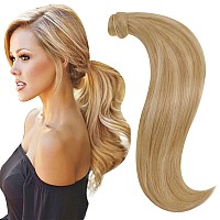 Runature Blonde Ponytail Human Hair Extensions Straight Ponytail Extension Human Hair With Magic Paste Full Ends Real Hair Ponyt