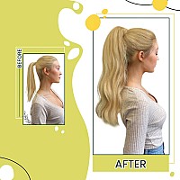 Runature Blonde Ponytail Human Hair Extensions Straight Ponytail Extension Human Hair With Magic Paste Full Ends Real Hair Ponyt