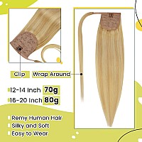 Runature Blonde Ponytail Human Hair Extensions Straight Ponytail Extension Human Hair With Magic Paste Full Ends Real Hair Ponyt