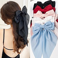 Hair Bows For Women Girls Big Bow Clips With Ribbons Bowknot Clips For Thick Thin Hair Nonslip Claw Clips 5 Pcs