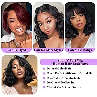 Xagujpo Body Wave V Part Wig Short Brazilian Virgin Human Hair Wigs For Black Women Thin Part Wig Glueless Clip In Half Wig Upgr