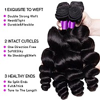 Luduna Human Hair Loose Wave Bundles With Closure Brazilian Loose Wave 3 Bundles With 4X4 Lace Closure 100 Unprocessed Virgin H