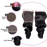 Luduna Human Hair Loose Wave Bundles With Closure Brazilian Loose Wave 3 Bundles With 4X4 Lace Closure 100 Unprocessed Virgin H