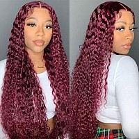 250 Density 99J Burgundy Wear And Go Glueless Wig Human Hair Pre Plucked Pre Cut 4X4 Hd Transparent Deep Wave Lace Closure Wigs