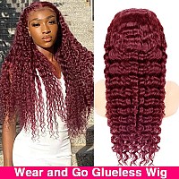 250 Density 99J Burgundy Wear And Go Glueless Wig Human Hair Pre Plucked Pre Cut 4X4 Hd Transparent Deep Wave Lace Closure Wigs