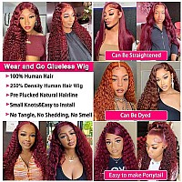 250 Density 99J Burgundy Wear And Go Glueless Wig Human Hair Pre Plucked Pre Cut 4X4 Hd Transparent Deep Wave Lace Closure Wigs