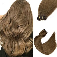 Sew In Hair Extensions Real Human Hair 16 Inch 100G Hand Tied Weft Hair Extensions Human Hair Ash Brown Hair Extensions Human H