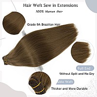 Sew In Hair Extensions Real Human Hair 16 Inch 100G Hand Tied Weft Hair Extensions Human Hair Ash Brown Hair Extensions Human H