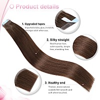 Evala Tape In Hair Extensions Human Hair Brown Tape In Extensions 4 Chocolate Brown Remy Hair Extensions Tape In 20Pcs 50G Seam