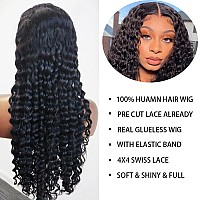 Kiss Love 24 Inch Deep Wave Glueless Wigs Human Hair Pre Plucekd Pre Cut Lace 4X4 Closure Wigs Human Hair Transparent Glueless L