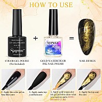 Supwee Gold Marble Watercolor Ink Nail Painting Nail Art Blooming Nail Polish Flower Nail Art Design