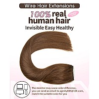 Agmity Wire Hair Extensions Human Hair Medium Brown 20 Inch Thick Straight Fishing Line Layered Natural Hairpiece Remy Hair Exte