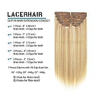 Lacer Full Head 20 Inch Human Hair Clip In Hair Extensions Light Golden Brown Mixed Platinum Blond Soft Lace Double Weft Real Hu