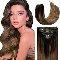 Lacer Clip In Hair Extensions Human Hair Ombre Darkest Brown 2 To Chestnut Brown 6 Real Hair Extensions Clip In Human Hair Str