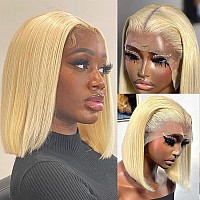 Yellow Bob Wig 13X4 Hd Lace Front Wigs Human Hair 14 Inch Pre Plucked With Baby Hair Yellow Human Hair Wig Straight Short Blunt