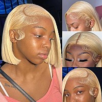 Yellow Bob Wig 13X4 Hd Lace Front Wigs Human Hair 14 Inch Pre Plucked With Baby Hair Yellow Human Hair Wig Straight Short Blunt