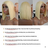 Yellow Bob Wig 13X4 Hd Lace Front Wigs Human Hair 14 Inch Pre Plucked With Baby Hair Yellow Human Hair Wig Straight Short Blunt