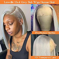 Grey Human Hair Wig Glueless 12 Inch Grey Bob Wig Human Hair Lace Front Wigs Hd Transparent 13X4 Silver Gray Lace Front Bob Blun