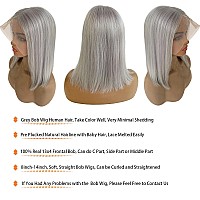 Grey Human Hair Wig Glueless 12 Inch Grey Bob Wig Human Hair Lace Front Wigs Hd Transparent 13X4 Silver Gray Lace Front Bob Blun