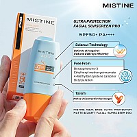 Mistine Waterproof Sunscreen For Face 135 Floz Spf 50 No White Cast Face Sunscreen For Oily Skin Nongreasy Lightweight Su