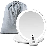 Funtouch Travel Magnifying Mirror With Light 1X10X Double Sided Rechargeable Makeup Mirror With Lights 3 Lighting Modes Fold