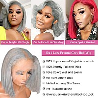 Grey Bob Wig Human Hair Lace Front Wigs 13X4 Hd Lace Front Wigs Human Hair Pre Plucked Glueless Lace Bob Wigs 8 Inch 180 Densit