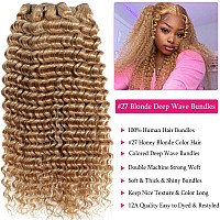 Hntl Blonde Deep Wave Human Hair Bundles 12A 27 Colored Human Hair 3 Bundles 22 24 26 Inch Inch Brazilian Human Hair Bundles De