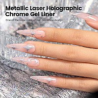 Rarjsm Metallic Silver Nail Art Gel Liner Mirror Chrome 3D Holographic Laser Rainbow Effect Gel Nail Polish 8Ml Build In Thin Br