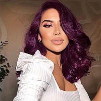 Qnqz Dark Burgundy Lace Front Wigs Human Hair 180 Density Deep Purple Body Wave Wigs For Women 13X4 Burgundy Hd Lace Front Wigs