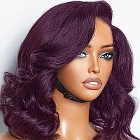 Qnqz Dark Burgundy Lace Front Wigs Human Hair 180 Density Deep Purple Body Wave Wigs For Women 13X4 Burgundy Hd Lace Front Wigs