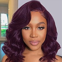 Qnqz Dark Burgundy Lace Front Wigs Human Hair 180 Density Deep Purple Body Wave Wigs For Women 13X4 Burgundy Hd Lace Front Wigs