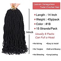 Leeven 14 Inch Wavy Senegalese Twist Crochet Hair With Curly Ends 2 Packs Black Pre Looped Short Crochet Braids Pre Twisted Sm