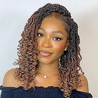 Leeven 12 Inch Senegalese Twist Crochet Hair With Curly Ends 2 Packs Ombre Blonde Brown Pre Looped Wavy Crochet Braids Small Han