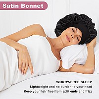 Leaduway 2Pcs Satin Bonnets Silk Bonnet For Sleeping Hair Bonnet For Curly Hairblackblue