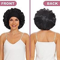 Leaduway 2Pcs Satin Bonnets Silk Bonnet For Sleeping Hair Bonnet For Curly Hairblackblue