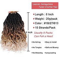 Leeven Crochet Hair 8 Inch Senegalese Twist 2 Packs Ombre Brown Pre Looped Short Crochet Braids Wavy Small Hanava Twist With Cur