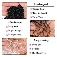 Leeven Crochet Hair 8 Inch Senegalese Twist 2 Packs Ombre Brown Pre Looped Short Crochet Braids Wavy Small Hanava Twist With Cur