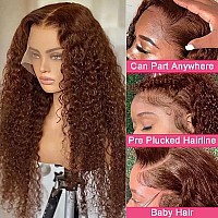 Blacross 32 Inch Chocolate Brown Lace Front Wig 13X6 Deep Wave Lace Frontal Wigs Human Hair 180 Density Deep Part Curly Lace Fro