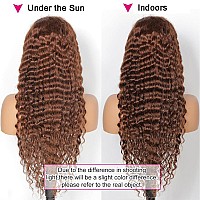 Blacross 32 Inch Chocolate Brown Lace Front Wig 13X6 Deep Wave Lace Frontal Wigs Human Hair 180 Density Deep Part Curly Lace Fro